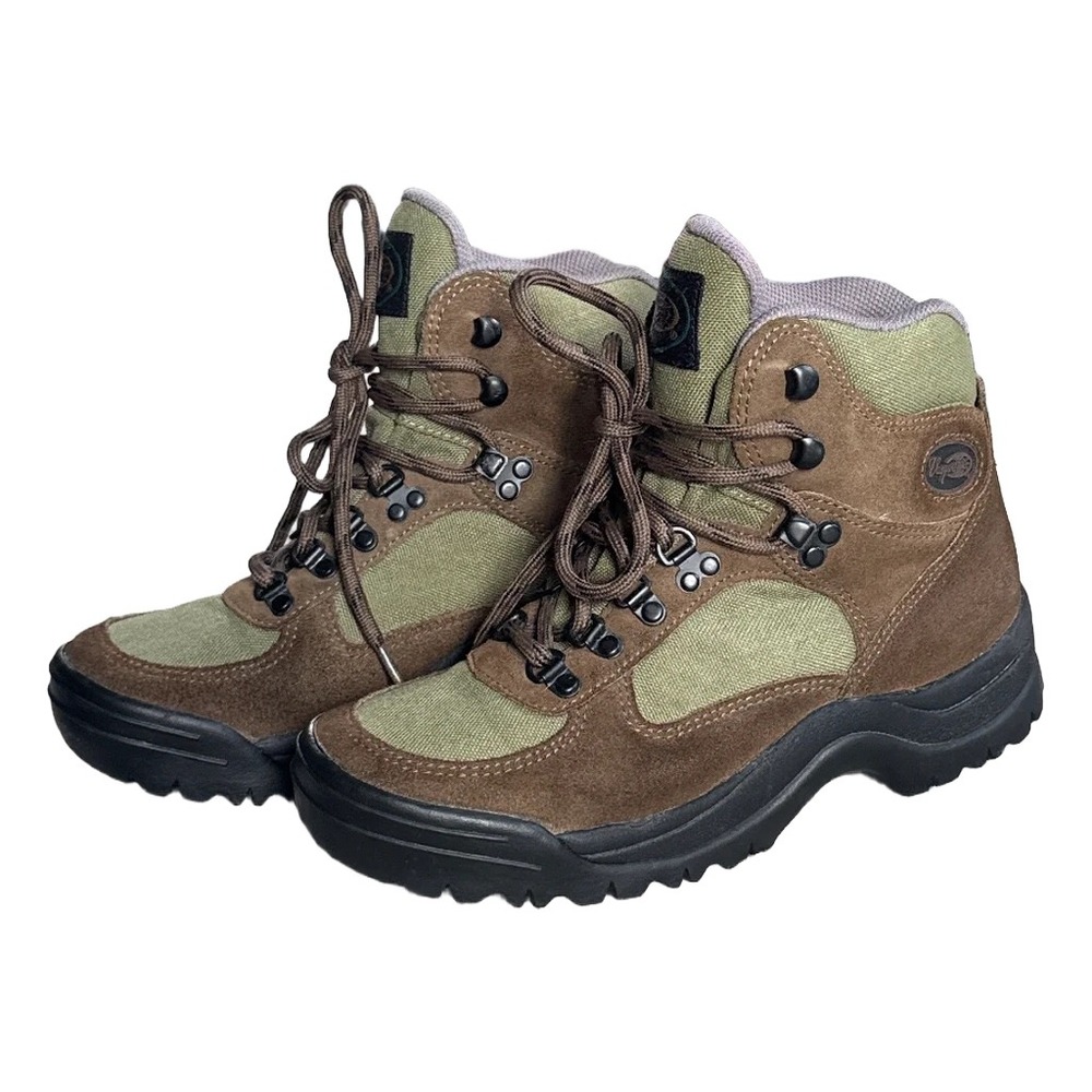 Vasque Hiking Boots Womens 8 Brown Suede Green Canvas Mid Top Trail Shoes